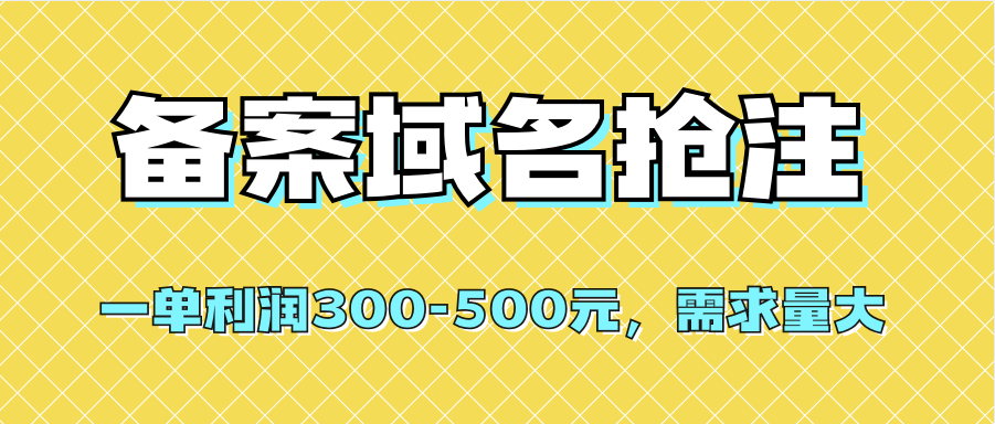【全网首发】备案域名抢注，一单利润300-500元，需求量大武野创库-网创项目资源站-副业项目-创业项目-搞钱项目武野创库