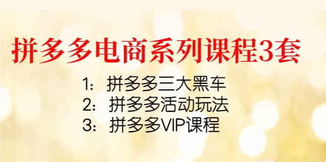 拼多多电商系列课程3套:拼多多三大黑车+拼多多活动玩法+拼多多VIP课程网创吧-网创项目资源站-副业项目-创业项目-搞钱项目网创吧