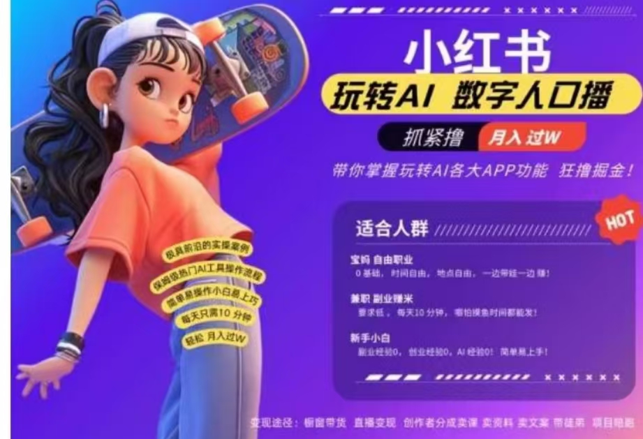 小红书数字人暴力起号,AI改写文案,流量火爆月入破W轻松拿捏,再也不用费劲录口播武野创库-网创项目资源站-副业项目-创业项目-搞钱项目武野创库