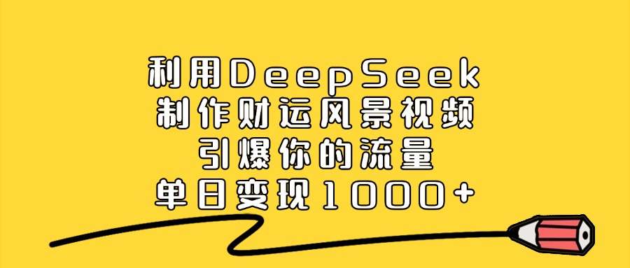 利用DeepSeek制作财运风景视频，引爆流量，单日变现1000+网创吧-网创项目资源站-副业项目-创业项目-搞钱项目网创吧