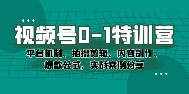 视频号0-1特训营：平台机制、拍摄剪辑、内容创作、爆款公式，实战案例分享武野创库-网创项目资源站-副业项目-创业项目-搞钱项目武野创库