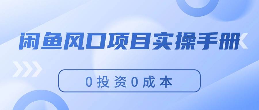 闲鱼风口项目实操手册，0投资0成本，让你做到，月入过万，新手可做武野创库-网创项目资源站-副业项目-创业项目-搞钱项目武野创库