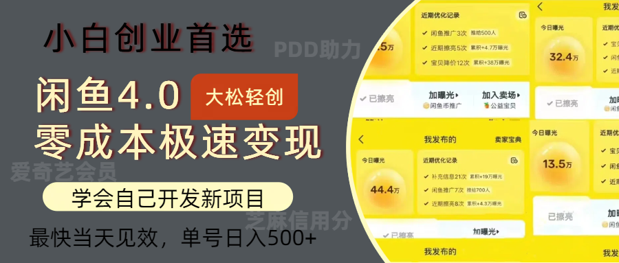 闲鱼0成本极速变现项目,多种变现方式,单号日入500+最新玩法武野创库-网创项目资源站-副业项目-创业项目-搞钱项目武野创库