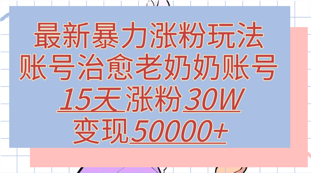 最新暴力涨粉玩法,治愈老奶奶账号,15天涨粉30W,变现50000+【揭秘】网创吧-网创项目资源站-副业项目-创业项目-搞钱项目网创吧