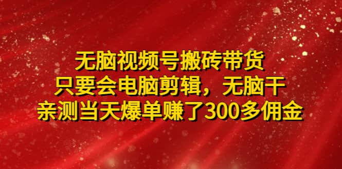 无脑视频号搬砖带货，只要会电脑剪辑，无脑干网创吧-网创项目资源站-副业项目-创业项目-搞钱项目武野创库