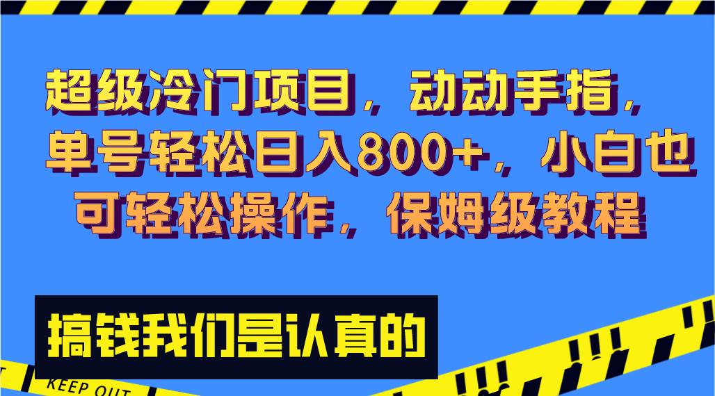 超级冷门项目,动动手指，单号轻松日入800+，小白也可轻松操作，保姆级教程武野创库-网创项目资源站-副业项目-创业项目-搞钱项目武野创库