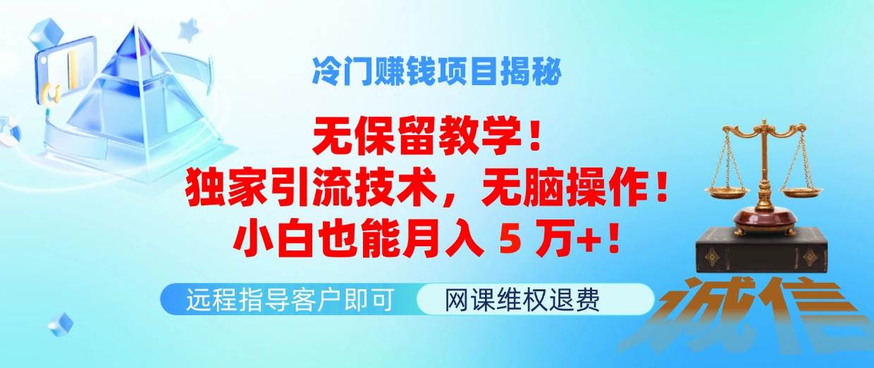 冷门赚钱项目无保留教学！独家引流技术，无脑操作！小白也能月入5万+！网创吧-网创项目资源站-副业项目-创业项目-搞钱项目网创吧