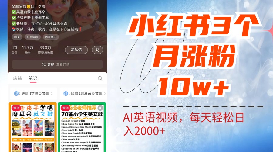小红书三个月涨粉10W!AI英语视频0成本制作,每天轻松日入2000+武野创库-网创项目资源站-副业项目-创业项目-搞钱项目武野创库