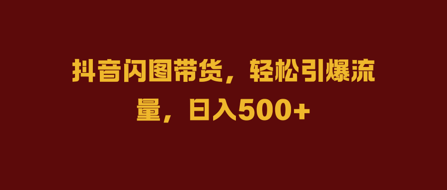 抖音闪图带货,轻松引爆流量,日入500+武野创库-网创项目资源站-副业项目-创业项目-搞钱项目武野创库