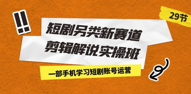 短剧另类新赛道剪辑解说实操班：一部手机学习短剧账号运营（29节 价值500）武野创库-网创项目资源站-副业项目-创业项目-搞钱项目武野创库