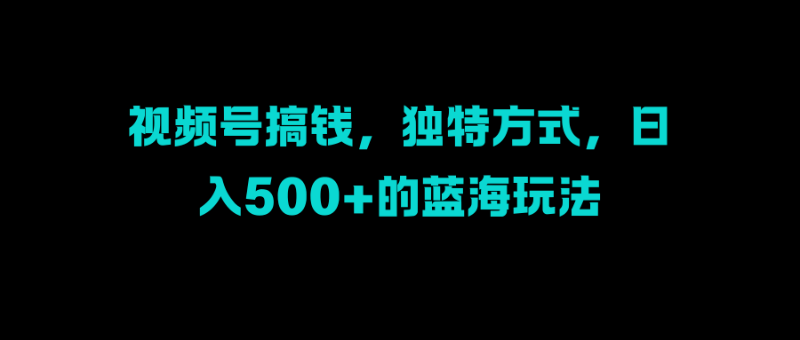视频号搞钱，独特方式，日入500+的蓝海玩法武野创库-网创项目资源站-副业项目-创业项目-搞钱项目武野创库