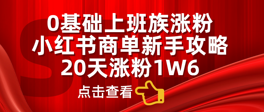 0基础上班族涨粉，小红书商单新手攻略，20天涨粉1.6w武野创库-网创项目资源站-副业项目-创业项目-搞钱项目武野创库