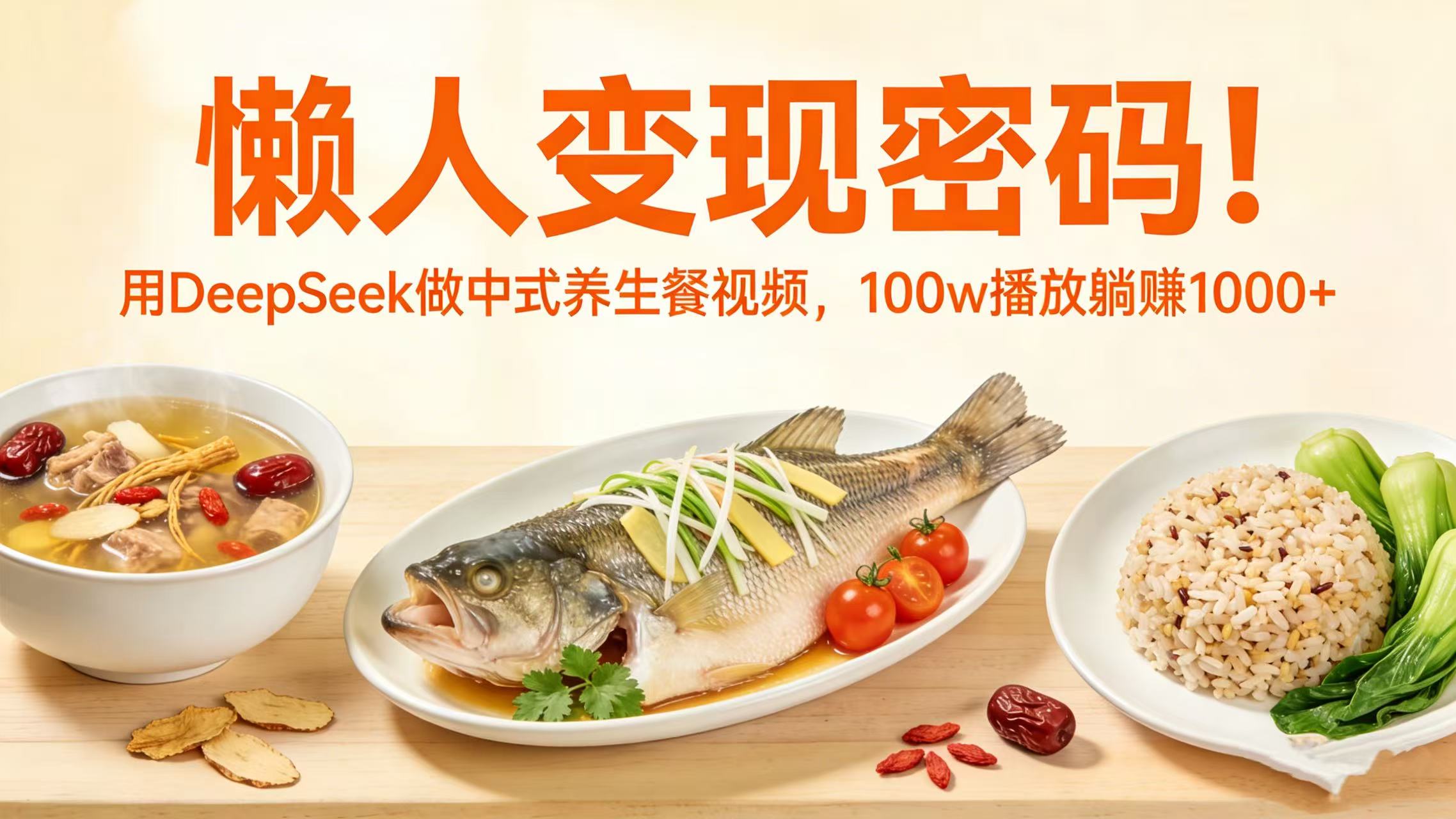 懒人变现密码!用 DeepSeek 做中式养生餐视频,100w 播放躺赚 1000+网创吧-网创项目资源站-副业项目-创业项目-搞钱项目网创吧