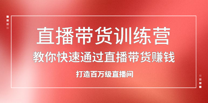 直播带货训练营,教你快速通过直播带货赚钱,打造百万级直播间网创吧-网创项目资源站-副业项目-创业项目-搞钱项目网创吧