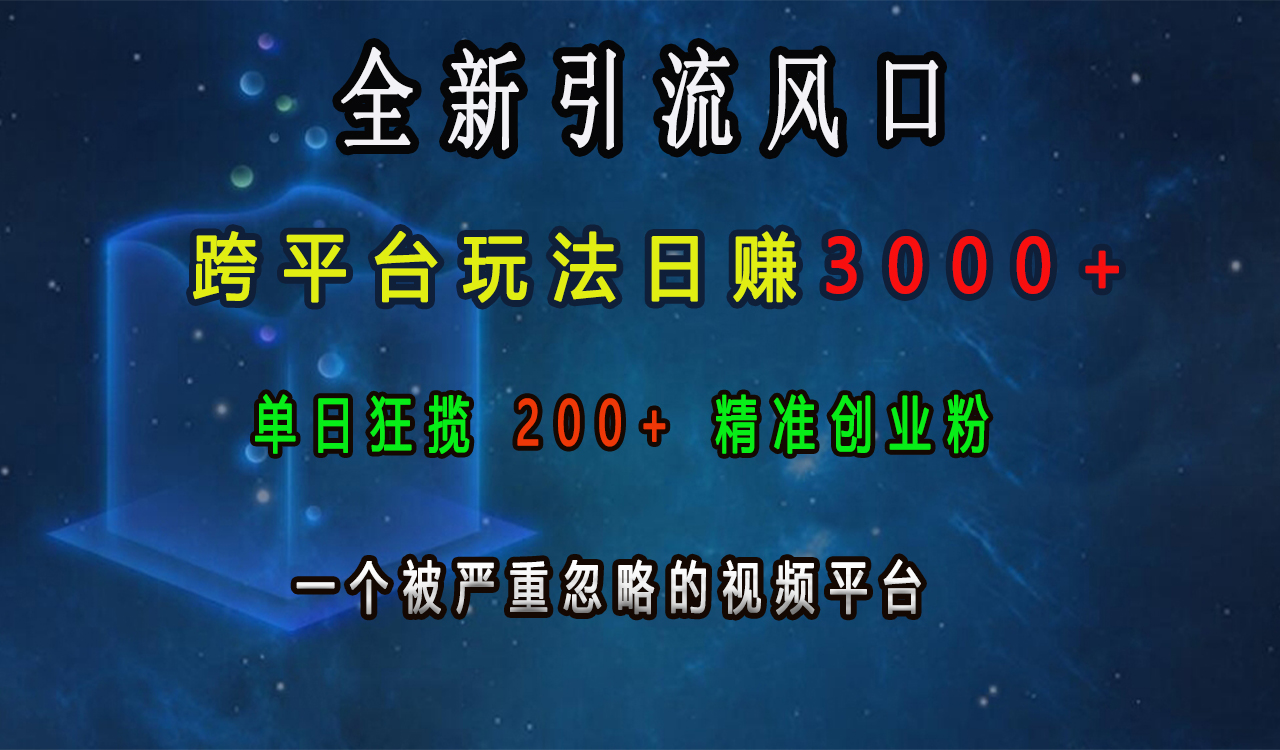 全新引流风口,跨平台玩法日赚3000+,单日狂揽200+精准创业粉,一个被严重忽略的视频平台武野创库-网创项目资源站-副业项目-创业项目-搞钱项目武野创库