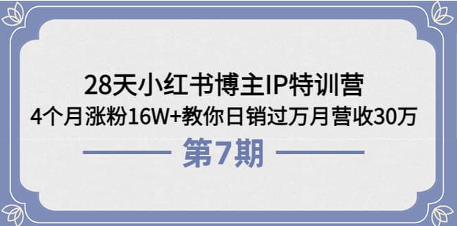 28天小红书博主IP特训营《第6+7期》4个月涨粉16W+教你日销过万月营收30万武野创库-网创项目资源站-副业项目-创业项目-搞钱项目武野创库