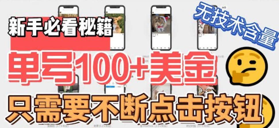最新无脑只需不断点击按钮，单号100美金暴利项目，可批量操作武野创库-网创项目资源站-副业项目-创业项目-搞钱项目武野创库