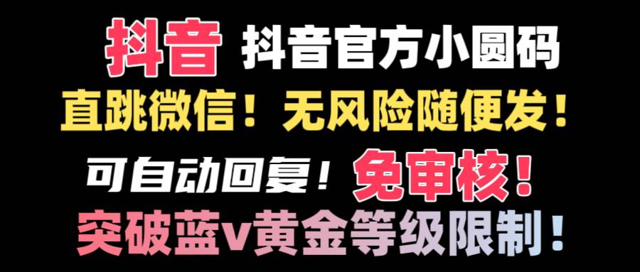 抖音二维码直跳微信技术！站内随便发不违规！！武野创库-网创项目资源站-副业项目-创业项目-搞钱项目武野创库