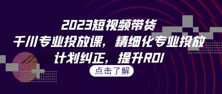 2023短视频带货-千川专业投放课,精细化专业投放,计划纠正,提升ROI网创吧-网创项目资源站-副业项目-创业项目-搞钱项目网创吧