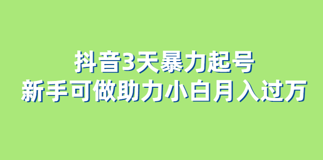 抖音3天暴力起号新手可做助力小白月入过万网创吧-网创项目资源站-副业项目-创业项目-搞钱项目武野创库