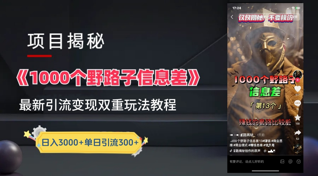最新一千个野路子信息差玩法教程如何变现+引流的玩法具体拆解!!!武野创库-网创项目资源站-副业项目-创业项目-搞钱项目武野创库