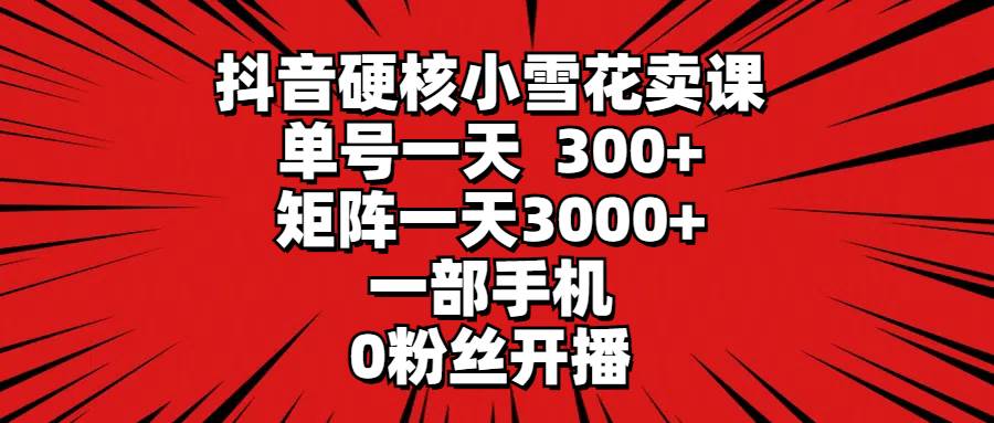 抖音硬核小雪花卖课，单号一天300+，矩阵一天3000+，一部手机0粉丝开播网创吧-网创项目资源站-副业项目-创业项目-搞钱项目网创吧