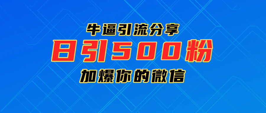 超牛逼引流分享，日引300-500粉，加爆你的微信网创吧-网创项目资源站-副业项目-创业项目-搞钱项目网创吧