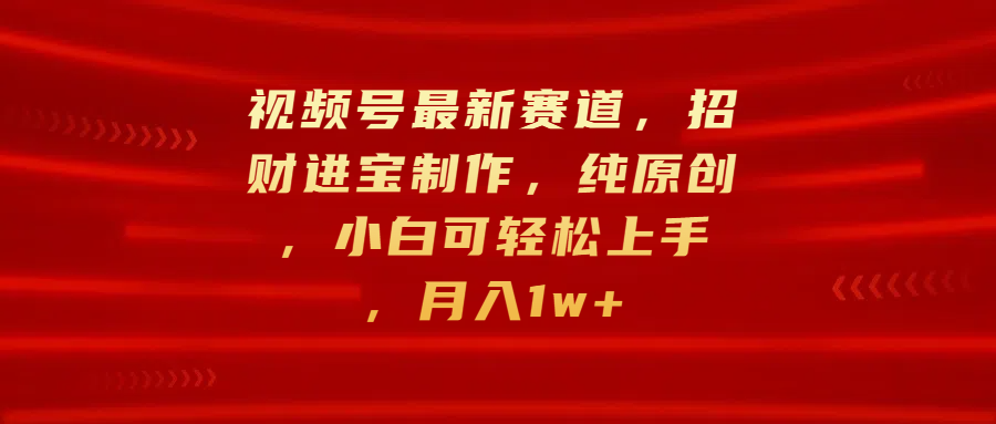 视频号最新赛道,招财进宝制作,纯原创,小白可轻松上手,月入1w+武野创库-网创项目资源站-副业项目-创业项目-搞钱项目武野创库