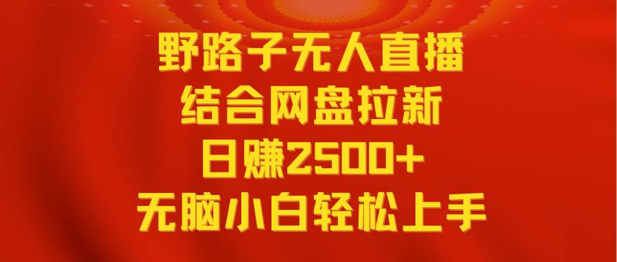 无人直播野路子结合网盘拉新，日赚2500+多平台变现，小白无脑轻松上手操作网创吧-网创项目资源站-副业项目-创业项目-搞钱项目网创吧