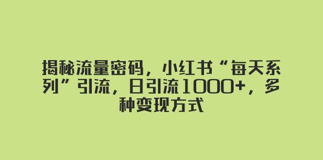揭秘流量密码,小红书“每天系列”引流,日引流1000+,多种变现方式网创吧-网创项目资源站-副业项目-创业项目-搞钱项目武野创库