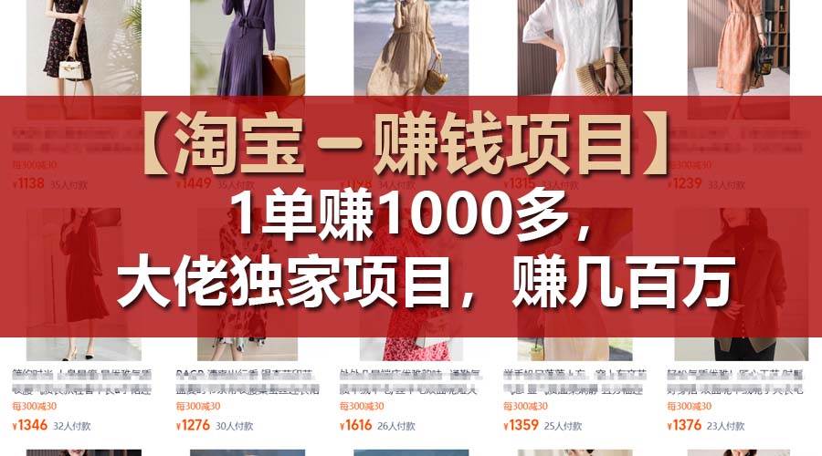 【淘宝赚钱项目】1单可赚1000多，大佬独家项目，年赚几百万武野创库-网创项目资源站-副业项目-创业项目-搞钱项目武野创库
