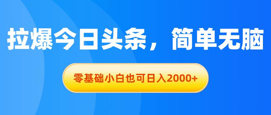 拉爆今日头条，简单无脑，零基础小白也可日入2000+网创吧-网创项目资源站-副业项目-创业项目-搞钱项目武野创库