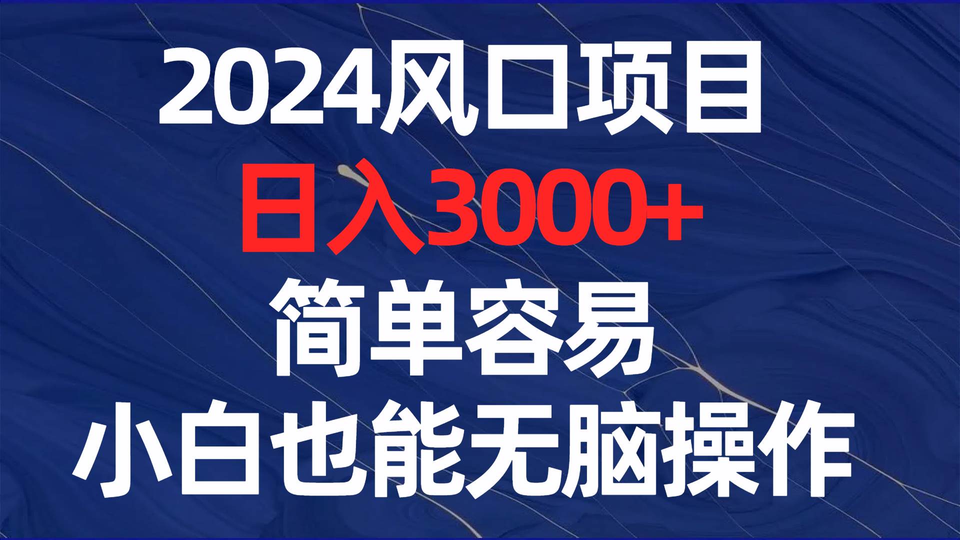 2024风口项目，日入3000+，简单容易，小白也能无脑操作武野创库-网创项目资源站-副业项目-创业项目-搞钱项目武野创库
