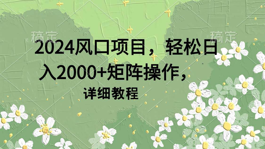2024风口项目,轻松日入2000+矩阵操作,详细教程武野创库-网创项目资源站-副业项目-创业项目-搞钱项目武野创库