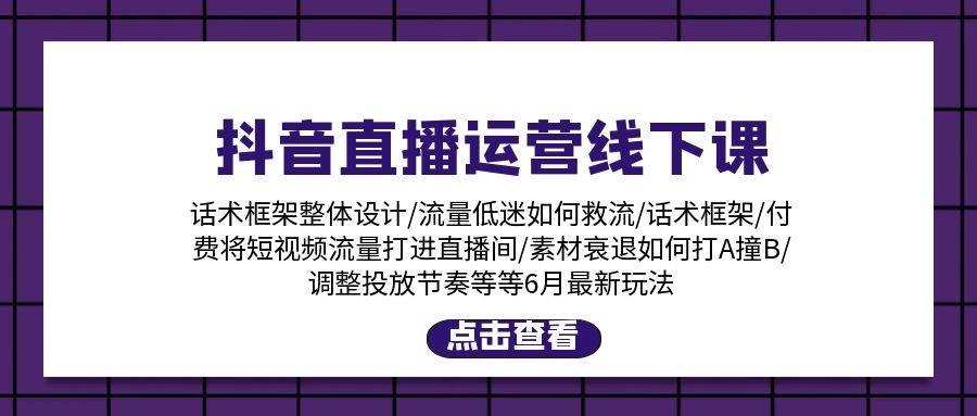 抖音直播运营线下课：话术框架/付费流量直播间/素材A撞B/等6月新玩法武野创库-网创项目资源站-副业项目-创业项目-搞钱项目武野创库