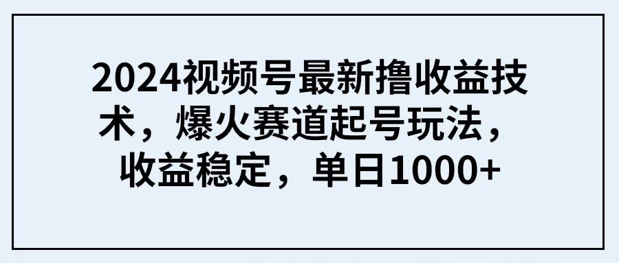 2024视频号最新撸收益技术，爆火赛道起号玩法，收益稳定，单日1000+武野创库-网创项目资源站-副业项目-创业项目-搞钱项目武野创库