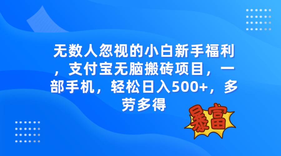 无数人忽视的项目，支付宝无脑搬砖项目，一部手机即可操作，轻松日入500+武野创库-网创项目资源站-副业项目-创业项目-搞钱项目武野创库