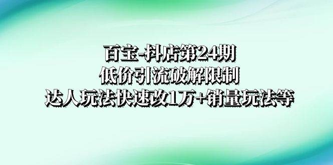 百宝-抖店第24期：低价引流破解限制，达人玩法快速改1万+销量玩法等武野创库-网创项目资源站-副业项目-创业项目-搞钱项目武野创库