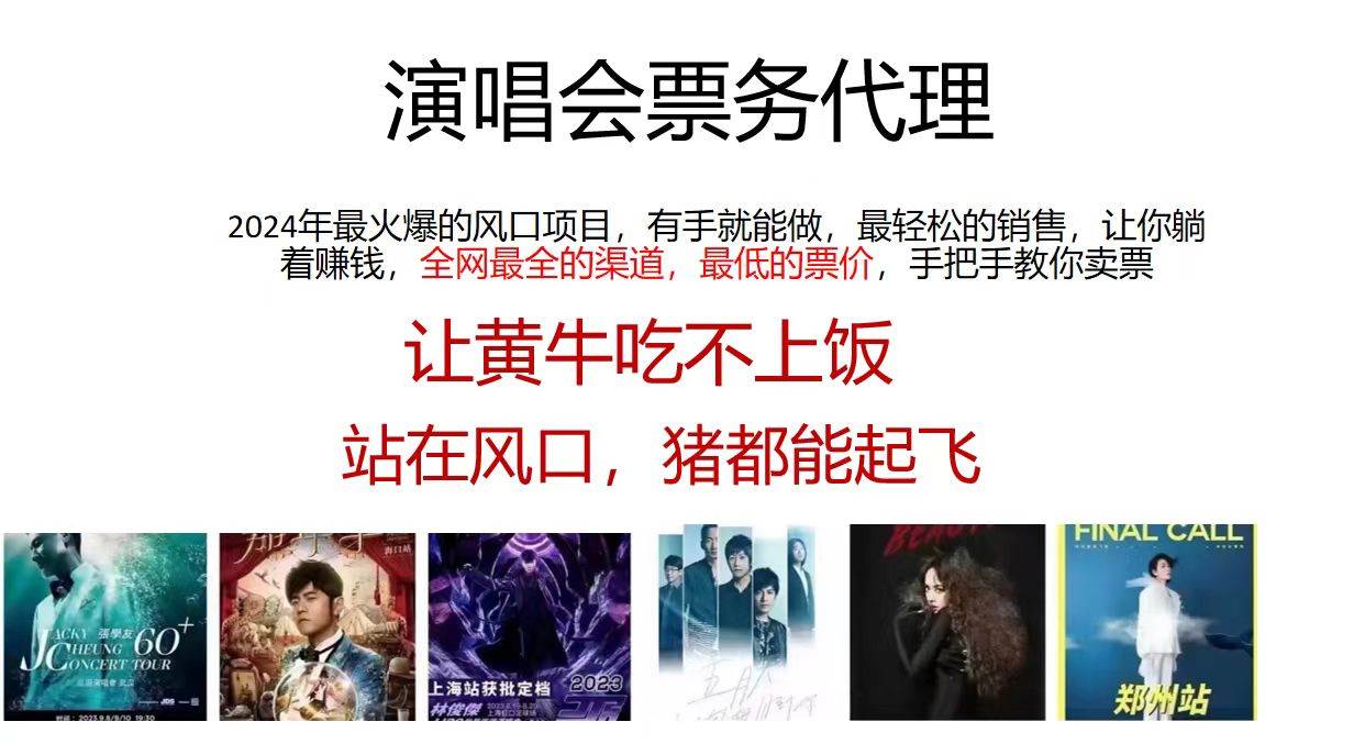 2024演唱会低价票务代理，全网最低的票价，手把手教你卖票，日入2000+武野创库-网创项目资源站-副业项目-创业项目-搞钱项目武野创库