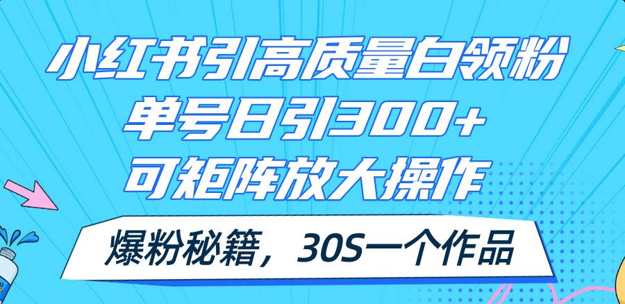 小红书引高质量白领粉，单号日引300+，可放大操作，爆粉秘籍！30s一个作品武野创库-网创项目资源站-副业项目-创业项目-搞钱项目武野创库
