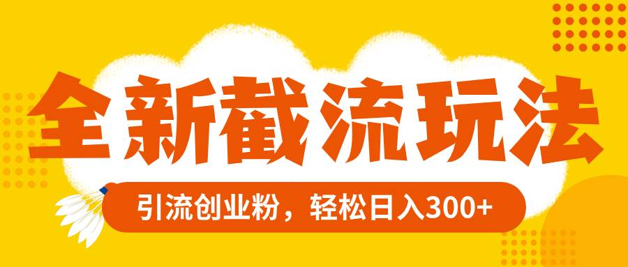 全新截流玩法,精准引流创业粉,轻松日入300+网创吧-网创项目资源站-副业项目-创业项目-搞钱项目网创吧