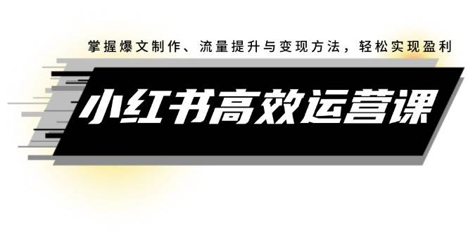 小红书高效运营课:掌握爆文制作、流量提升与变现方法,轻松实现盈利网创吧-网创项目资源站-副业项目-创业项目-搞钱项目网创吧