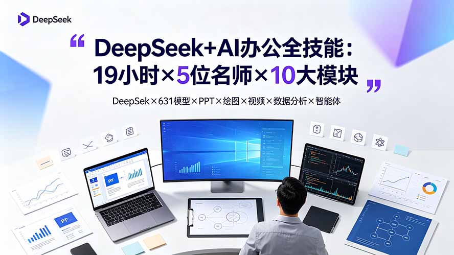 （19411期）DeepSeek+AI办公全技能：19小时×5位名师×10大模块，DeepSeek×631模型×PPT×绘图×视频×数据分析×智能体武野创库-网创项目资源站-副业项目-创业项目-搞钱项目野创库