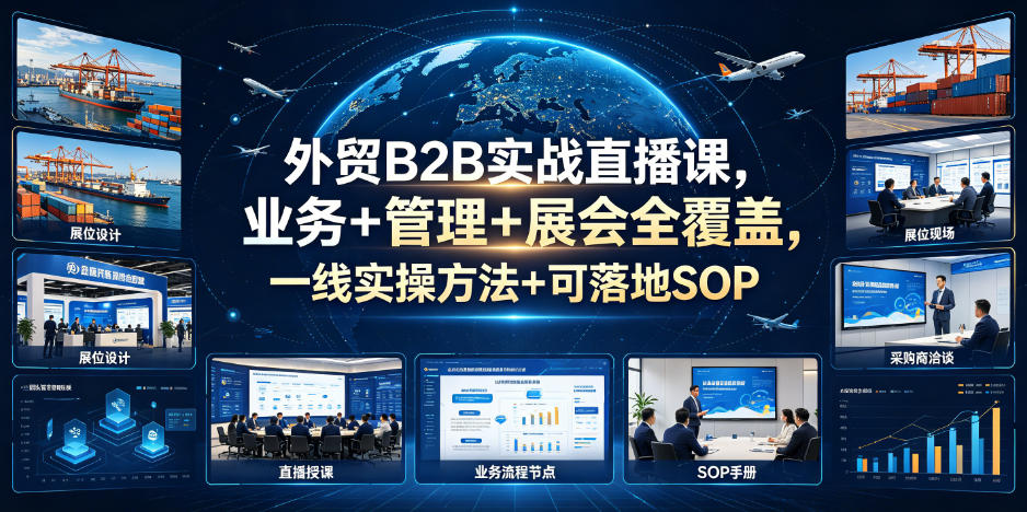 外贸B2B实战直播课，业务+管理+展会全覆盖，一线实操方法+可落地SOP武野创库-网创项目资源站-副业项目-创业项目-搞钱项目野创库