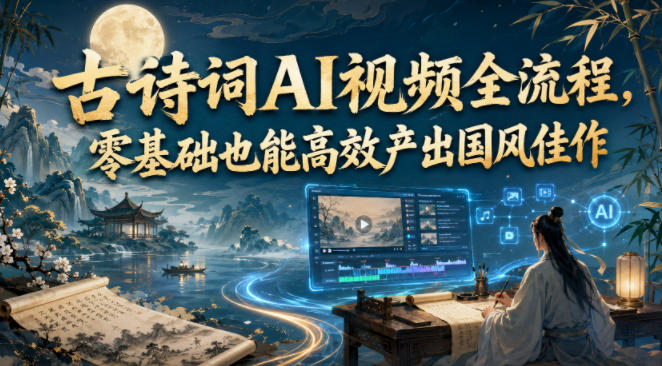 古诗词AI视频全流程，零基础也能高效产出国风佳作武野创库-网创项目资源站-副业项目-创业项目-搞钱项目野创库