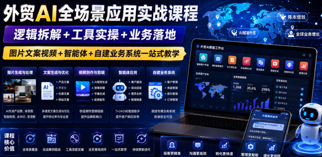 外贸AI全场景应用实战课程｜逻辑拆解+工具实操+业务落地，图片文案视频+智能体+自建业务系统一站式教学武野创库-网创项目资源站-副业项目-创业项目-搞钱项目野创库