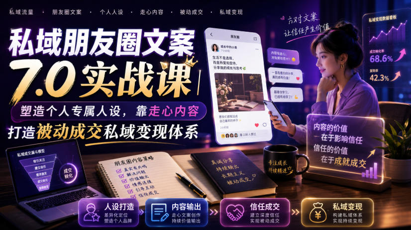 私域朋友圈文案7.0实战课｜塑造个人专属人设，靠走心内容打造被动成交私域变现体系武野创库-网创项目资源站-副业项目-创业项目-搞钱项目野创库