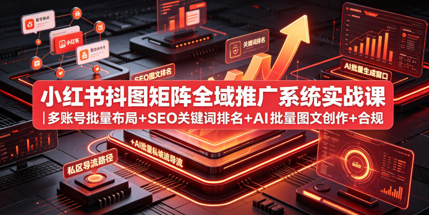 小红书抖图矩阵全域推广系统实战课｜多账号批量布局+SEO关键词排名+AI批量图文创作+合规私域导流完整落地教程武野创库-网创项目资源站-副业项目-创业项目-搞钱项目野创库