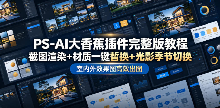PS-AI大香蕉插件完整版教程，截图渲染+材质一键替换+光影季节切换，室内外效果图高效出图高阶课程武野创库-网创项目资源站-副业项目-创业项目-搞钱项目野创库
