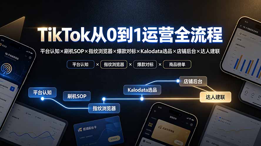 (19480期)TikTok从0到1运营全流程:平台认知×刷机SOP×指纹浏览器×爆款对标×Kalodata选品×店铺后台×达人建联武野创库-网创项目资源站-副业项目-创业项目-搞钱项目野创库